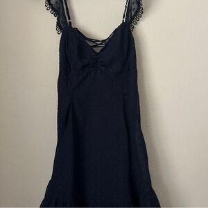 Lucy in the Sky-Cindi Dotted Chiffon A-Line Dress in Navy